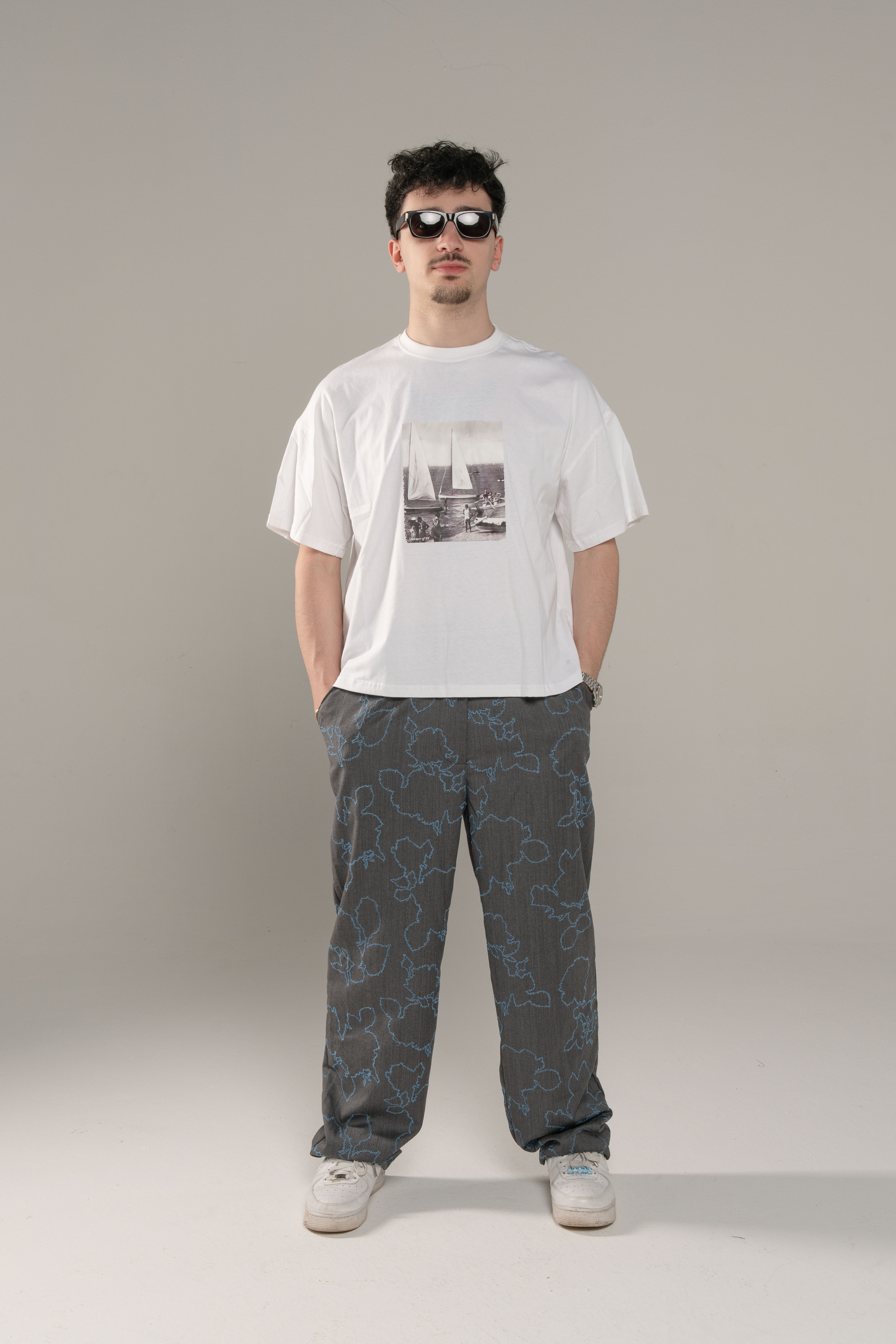 Pantaloni sartoriali - ricamo blu 