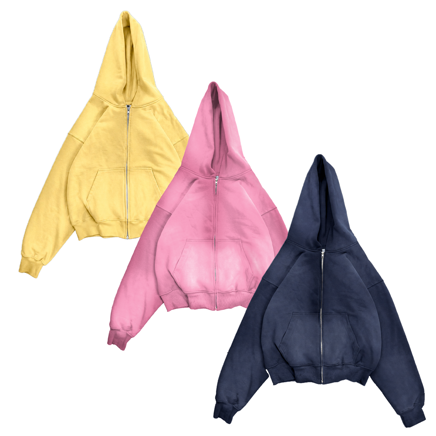 24/7 - PACK 3 FELPE ZIP blu navy/candy pink/giallo burro